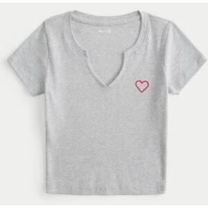 Hollister GRAY RIBBED HEART Y2K Top Medium A003201